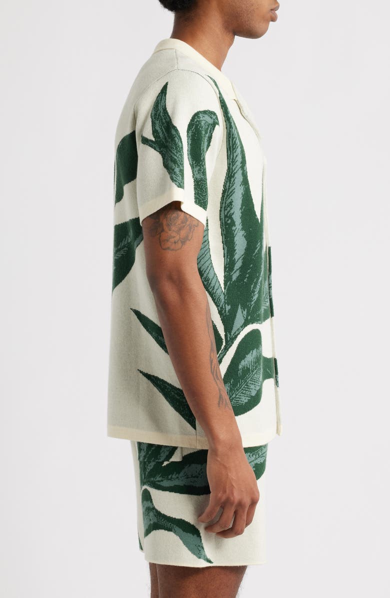 MAVRANS Jungle Jacquard Short Sleeve Knit Button-Up Shirt, Alternate, color, Beige