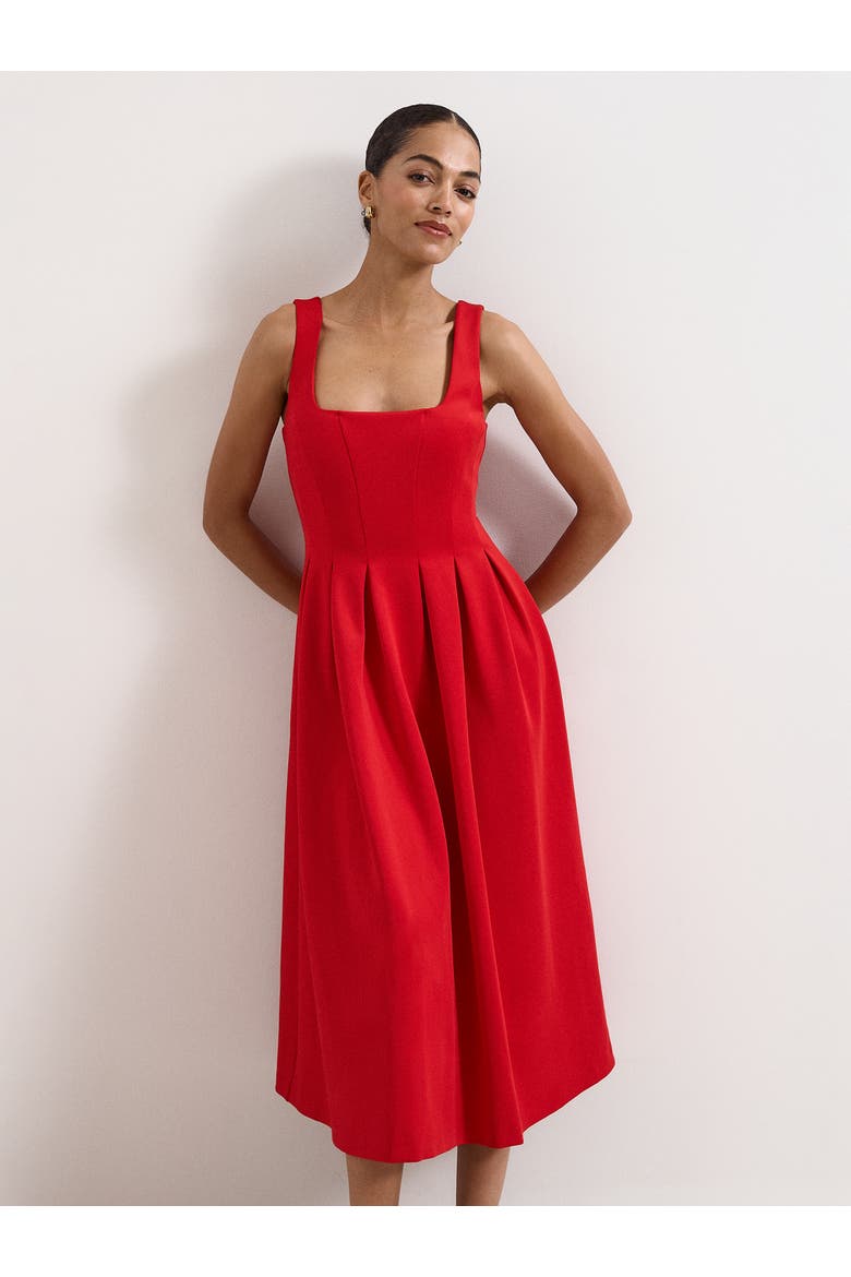 Katie Square-Neck Midi Dress, Alternate, color, Red