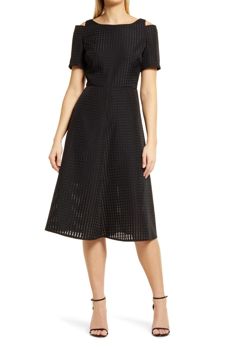 Cold Shoulder Jacquard Dress, Alternate, color, BLACK