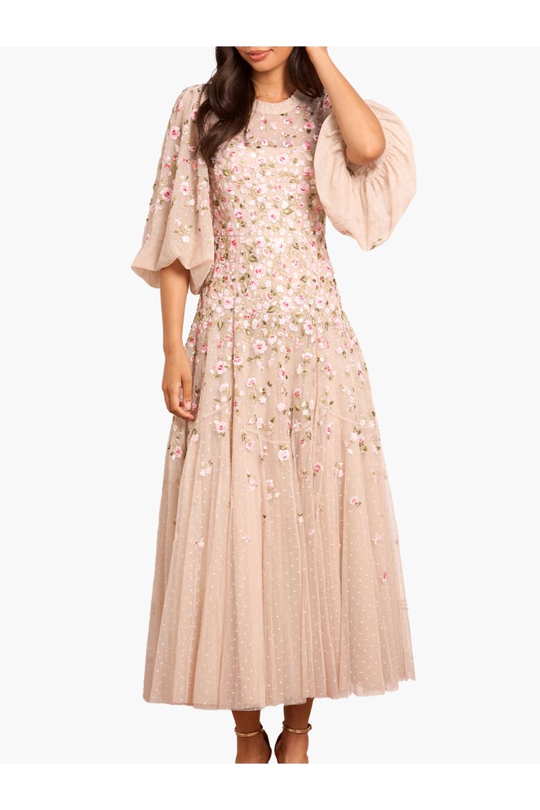 Sylvia Round Neck Ankle Gown, Main, color, Oyster/Multi