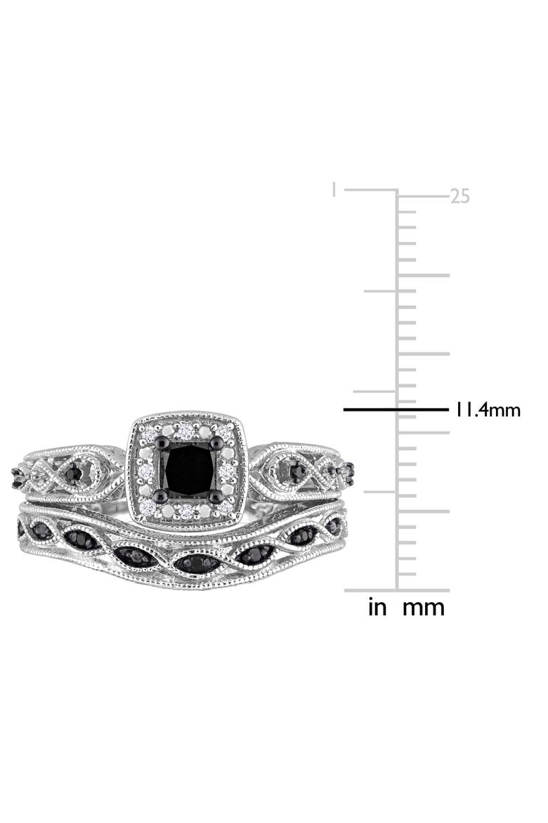 Black & White Diamond Wedding Band & Engagement Ring Set, Alternate, color, BLACK