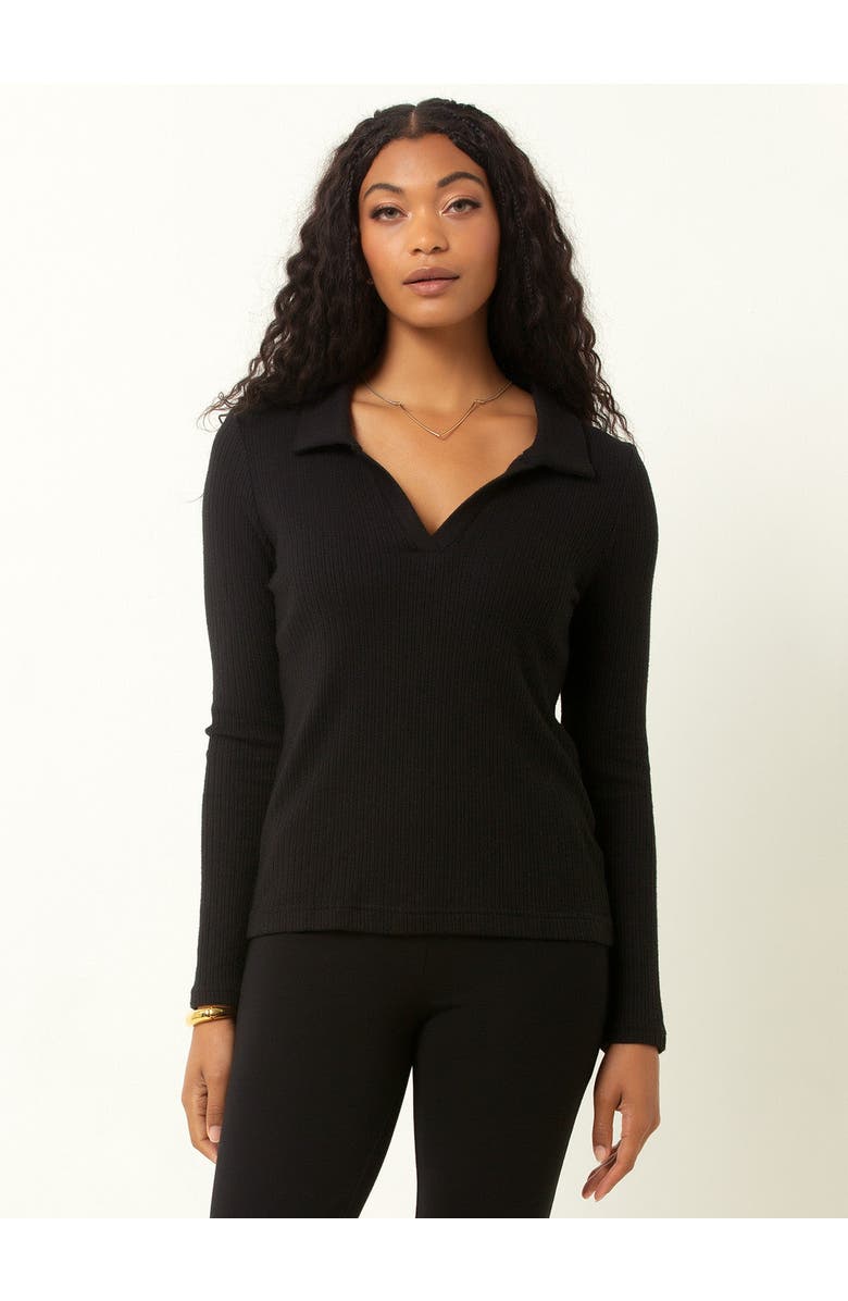 Single Stitch Classic Ribbed V-Neck Sweater with Collar, Main, color, Black