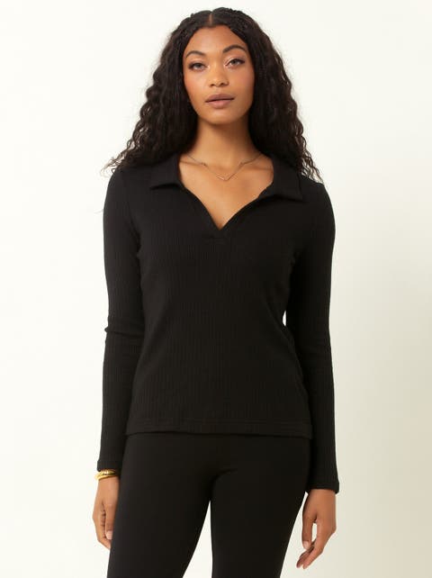 Single Stitch Classic Ribbed V-Neck Sweater with Collar