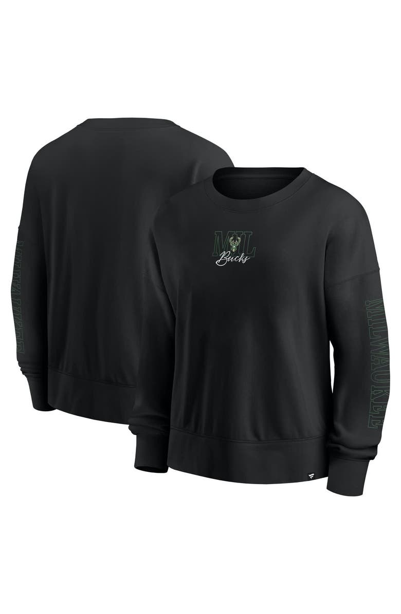 FANATICS Black Milwaukee Bucks Oversized Game Day Pullover Sweatshirt, Main, color, Black