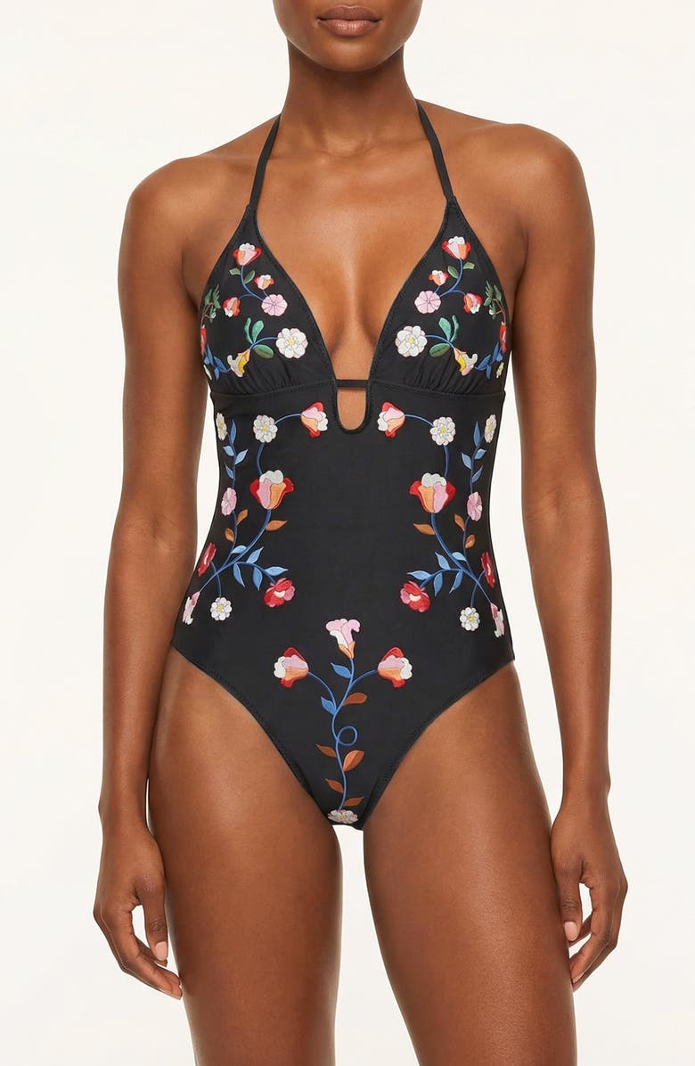 Jessie Zhao New York Noir Bloom Reversible One Piece Swimsuit, Alternate, color, Black