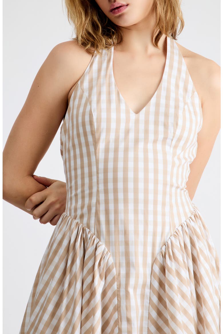 Elodie Gingham Halter Dress, Alternate, color, BEIGE GINGHAM
