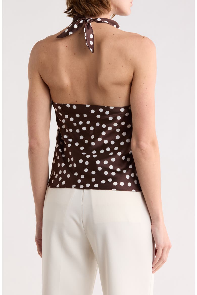 Polka Dot Satin Halter Top, Alternate, color, BROWN