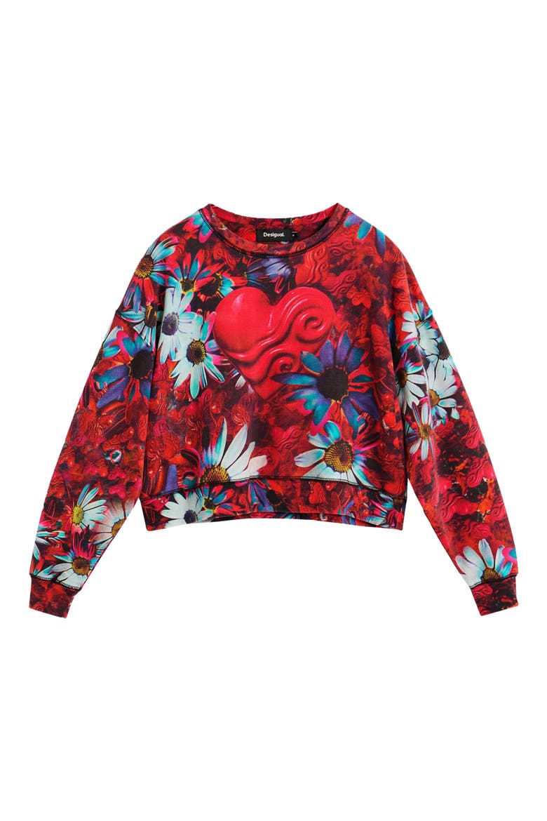 Floral Print Sweatshirt, Alternate, color, BLACK BASE/ RED