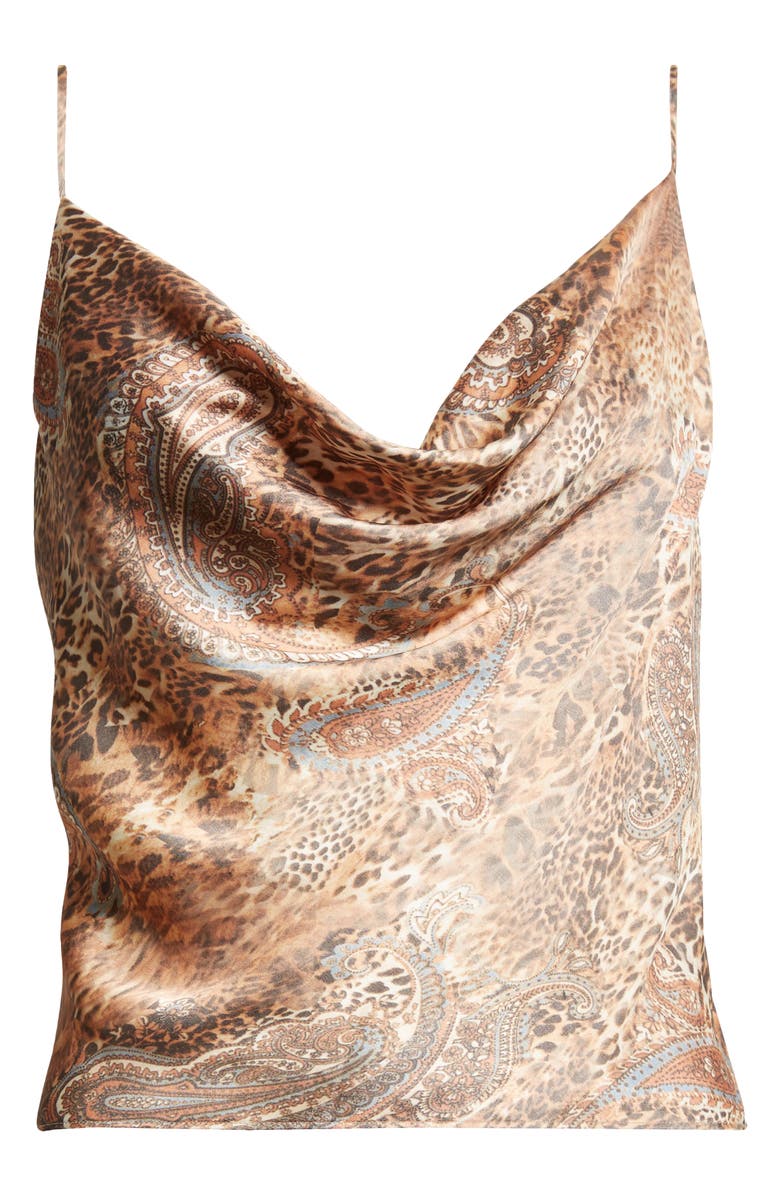 L'AGENCE Calista Cowl Neck Cami, Alternate, color, Brown/ Blue Valencia Leopard