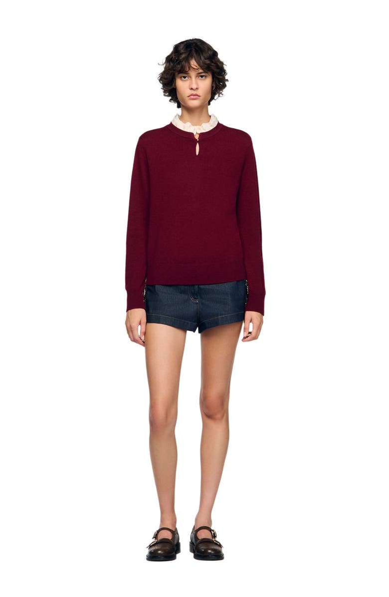 SANDRO Ruffled-neck sweater, Alternate, color, Bordeaux