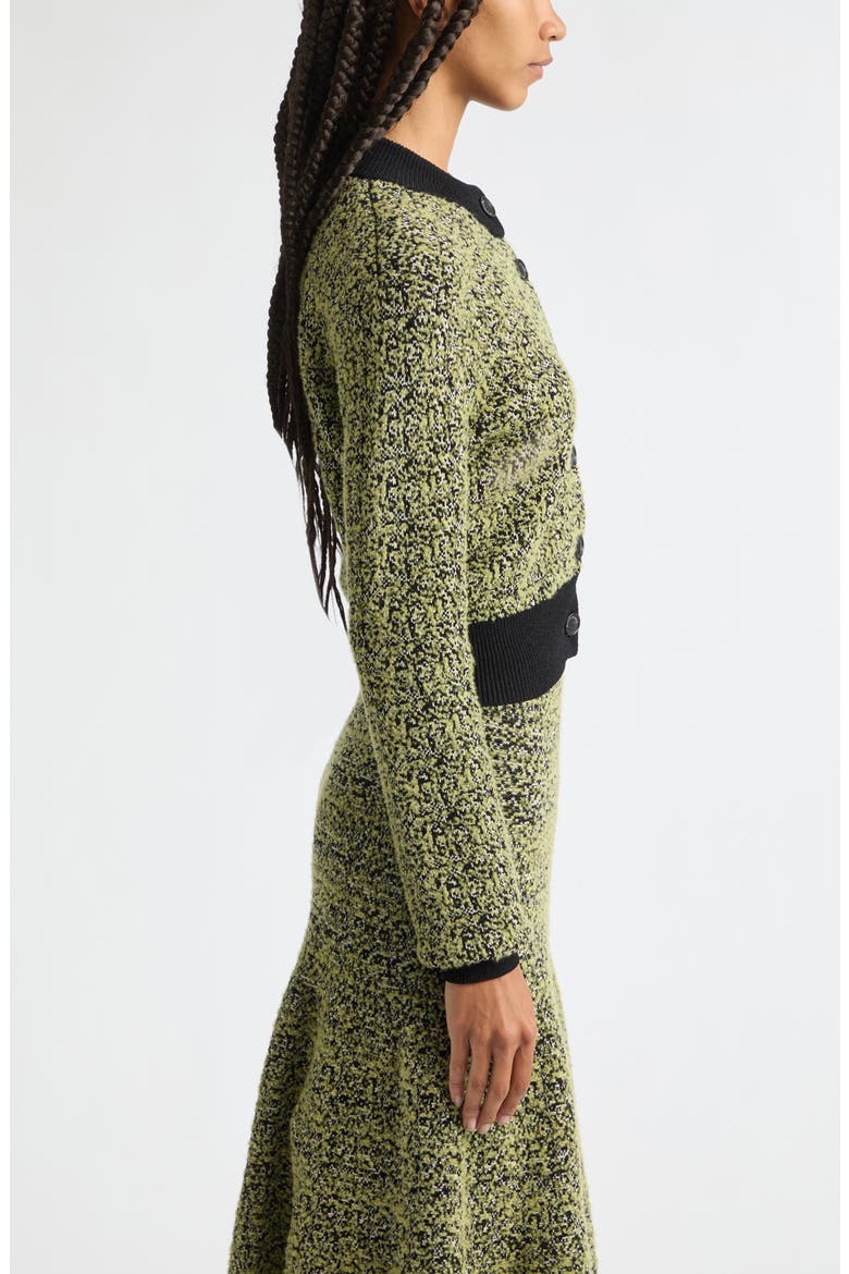 Aubrey Shrunken Jacquard Cardigan, Alternate, color, GREEN STATIC