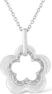 Haus of Brilliance Matte Finished Silver Diamond Accent Double Flower Shape Satin Pendant Necklace