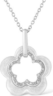 Haus of Brilliance Matte Finished Silver Diamond Accent Double Flower Shape Satin Pendant Necklace