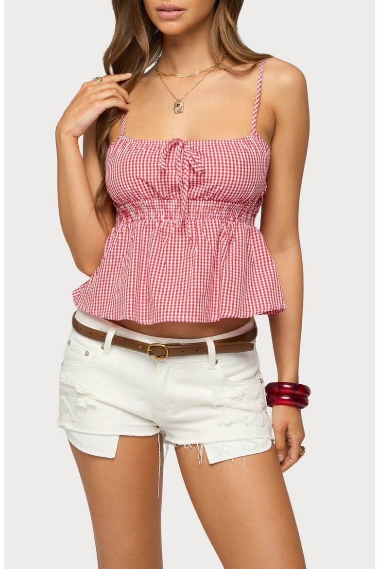 Zahara Gingham Cotton Babydoll Camisole, Main, color, RED