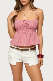 EDIKTED Zahara Gingham Cotton Babydoll Camisole