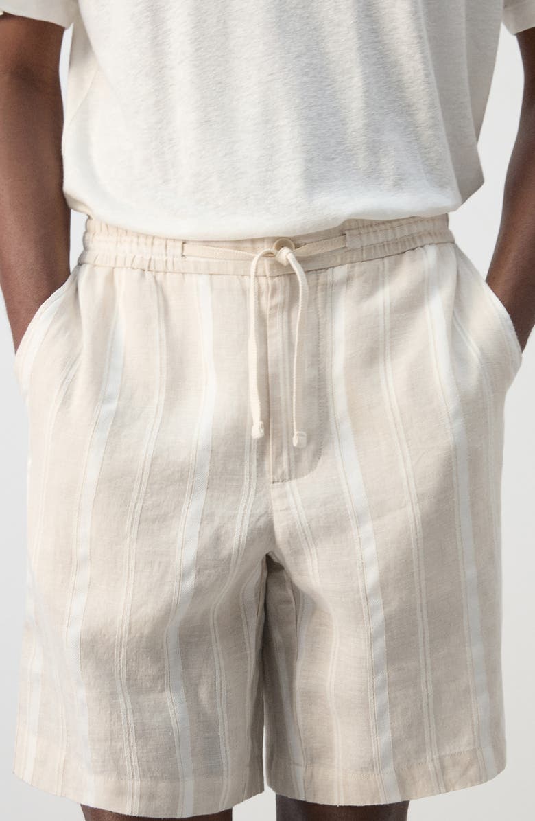 MANGO Stripe Linen Blend Bermuda Shorts, Alternate, color, Ecru