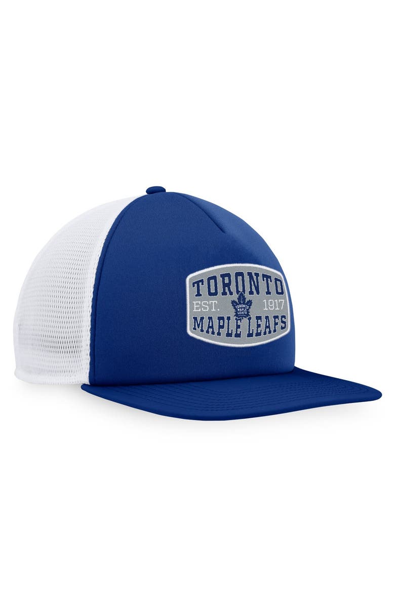 FANATICS Men's Fanatics Branded Blue/White Toronto Maple Leafs Foam Front Patch Trucker Snapback Hat, Alternate, color, Blue