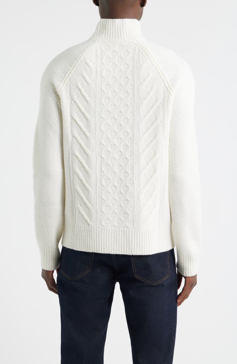 BOSS Hector Cable Virgin Wool & Silk Mock Neck Sweater, Alternate, color, Open White