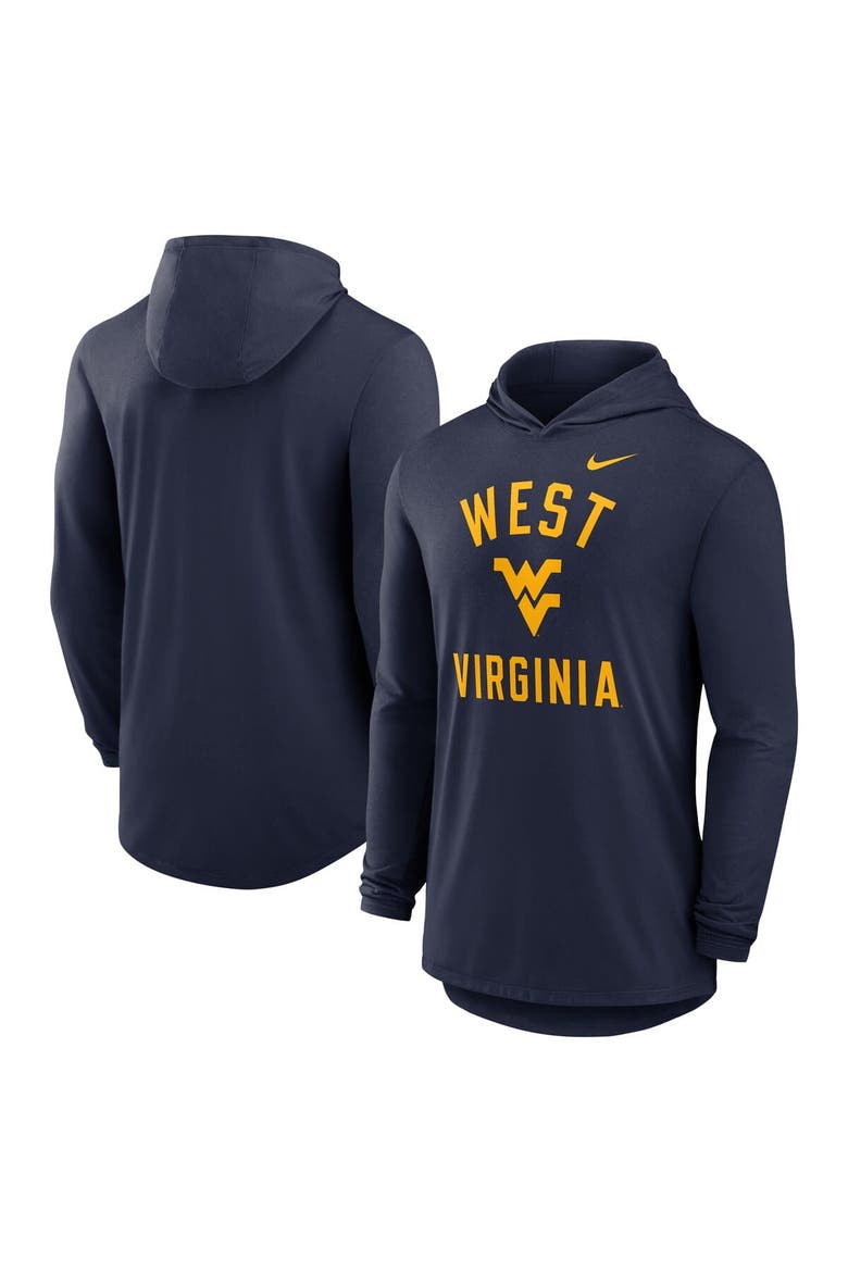 Men's Nike Navy West Virginia Mountaineers Classic Arch Tri-Blend Performance Long Sleeve Hoodie T-Shirt, Main, color, Navy