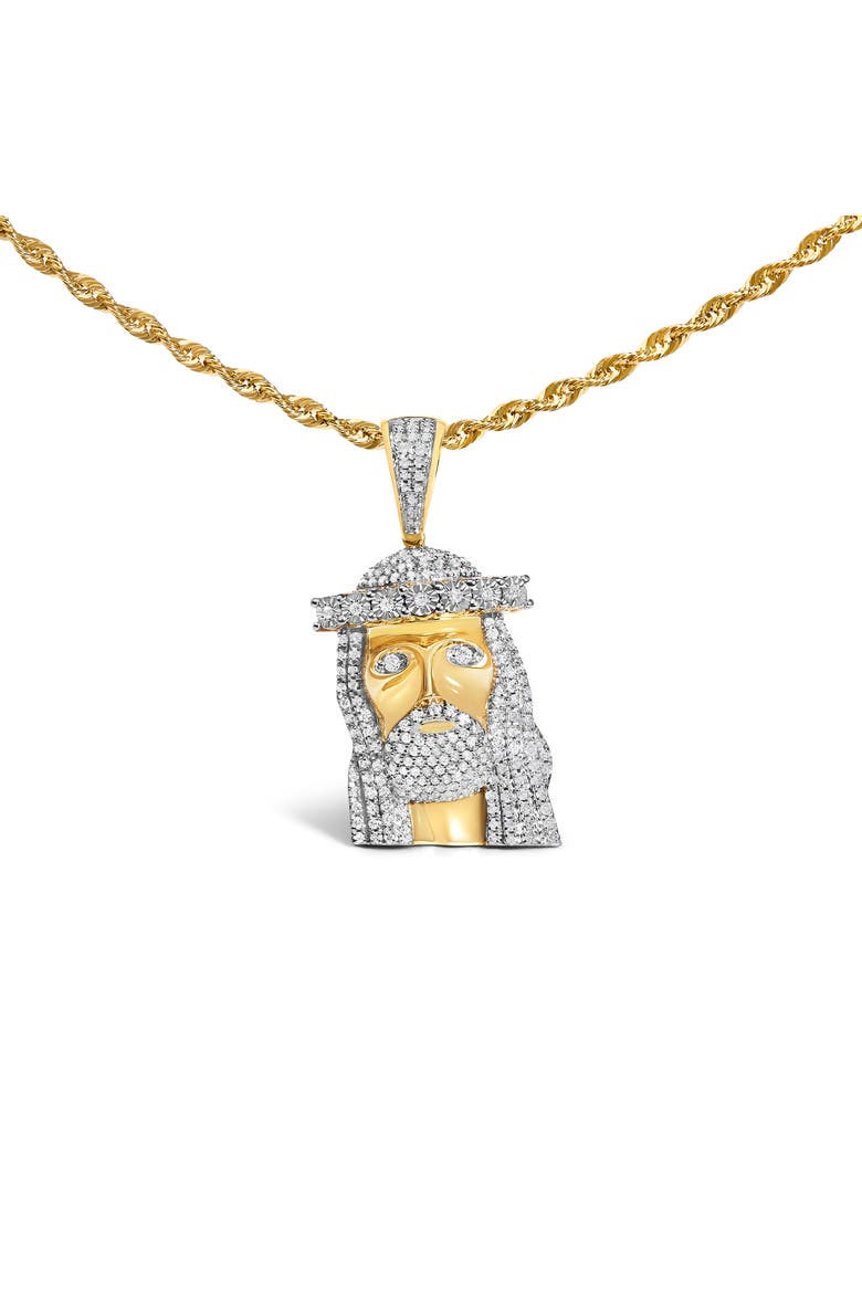 Men's 10K Yellow Gold 1 1/3 Cttw Diamond Studded Jesus Pendant Necklace, Main, color, Yellow Gold