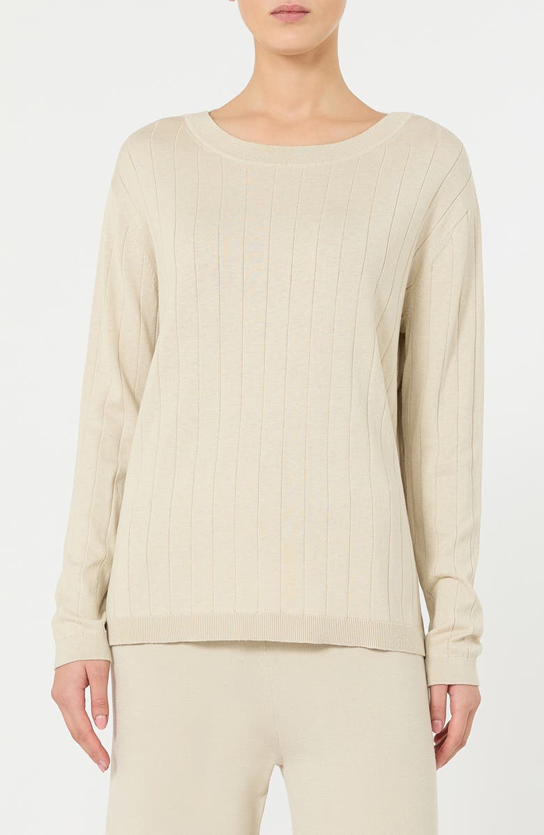 MM by Max Mara Attuale Rib Silk & Cotton Sweater, Main, color, Ivory