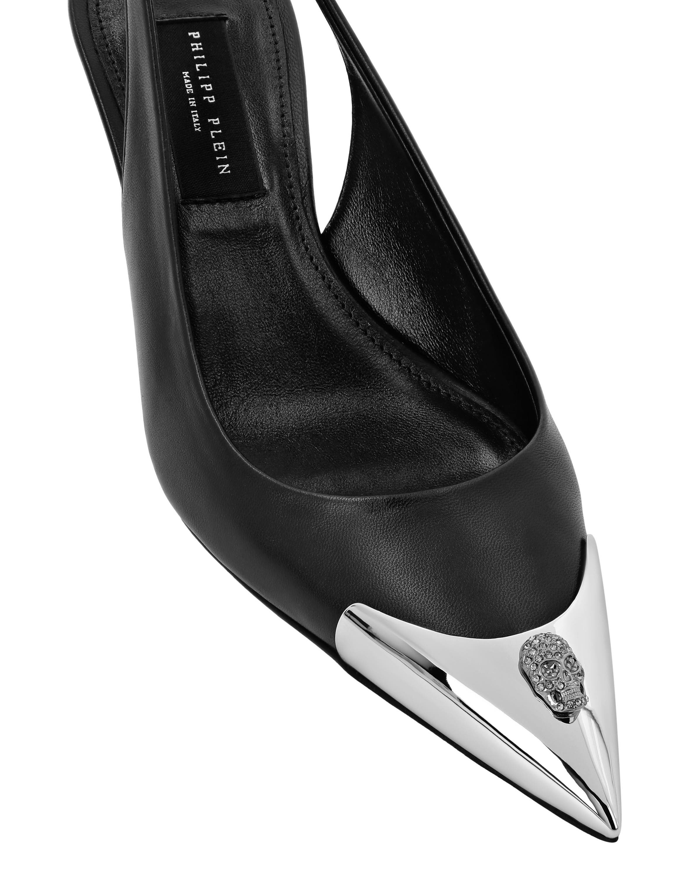 Leather Slingback Shoes Skull Strass Women, Alternate, color, black