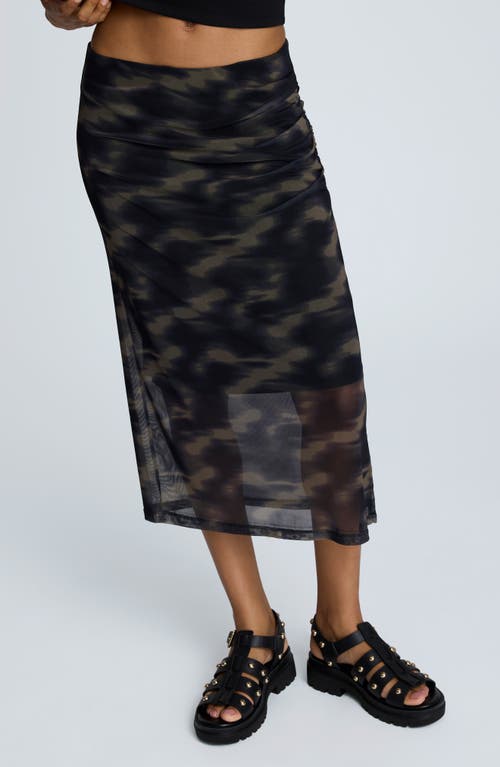 Kenneth Cole Printed Mesh Pull-on Side Ruched Midi Skirt