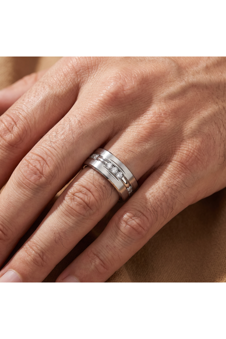 Men's 7/8ct Diamond 8mm Titanium Comfort Fit Ring Matted Wedding Band, Alternate, color, Titanium