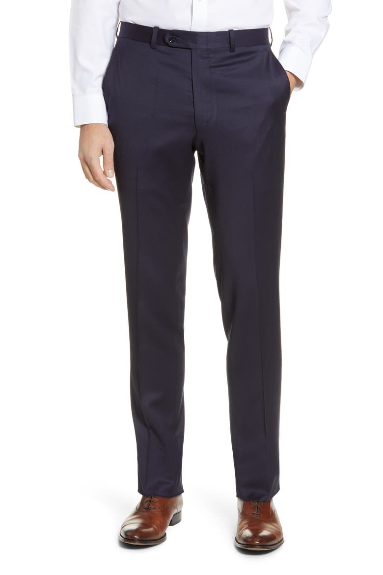 Harker Flat Front Stretch Wool Twill Dress Pants, Main, color, NAVY