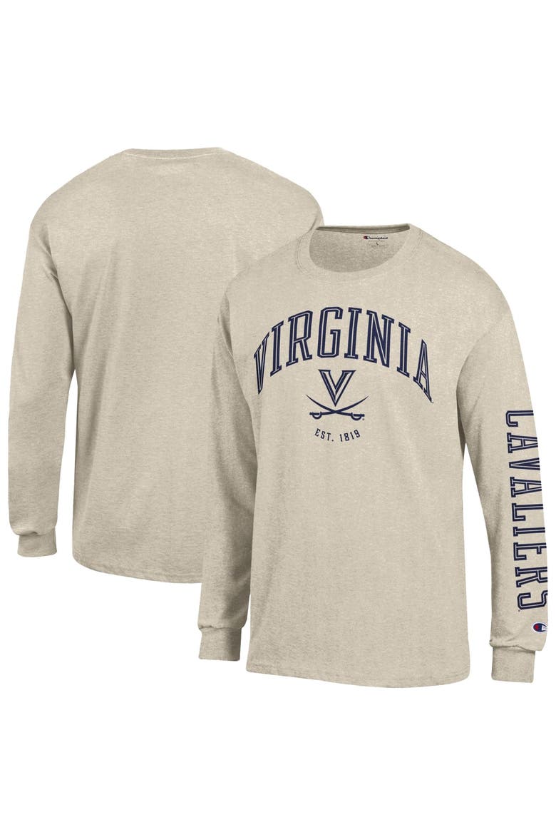 Men's Champion  Heather Oatmeal Virginia Cavaliers Neutral Arch Long-Sleeve T-Shirt, Main, color, Oatmeal