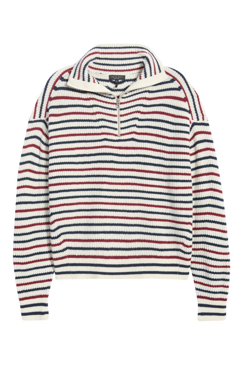 Georgie Stripe Wool Quarter Zip Sweater, Alternate, color, IVORY MULTI