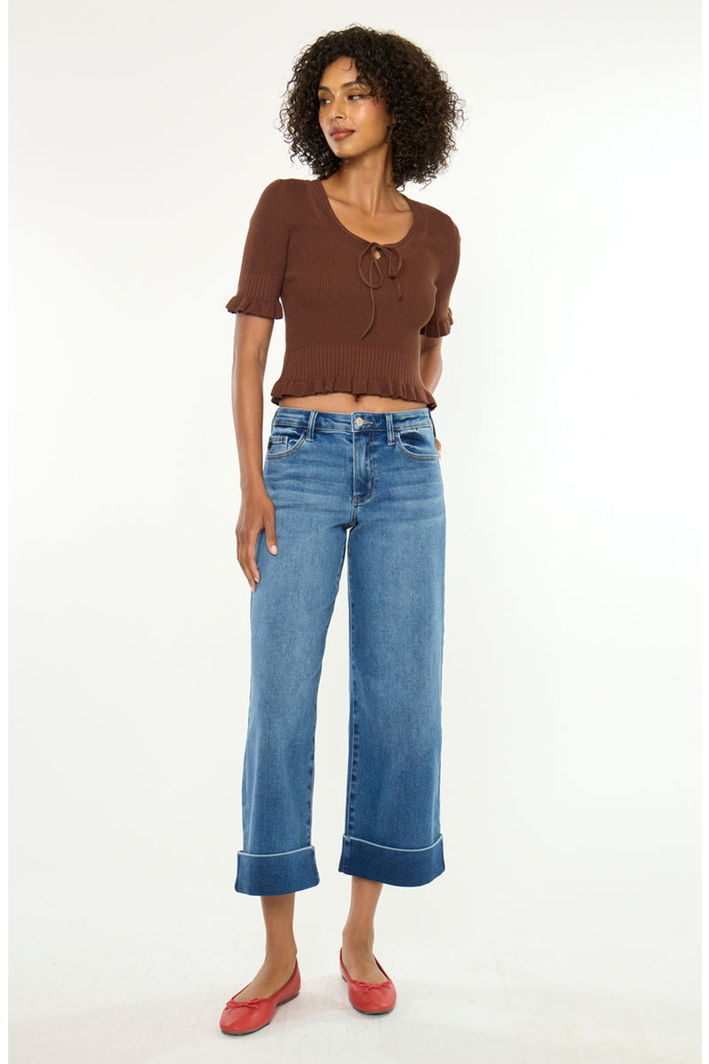 Fig Essentials Mid Rise Crop Wide Jeans, Alternate, color, Medium Wash