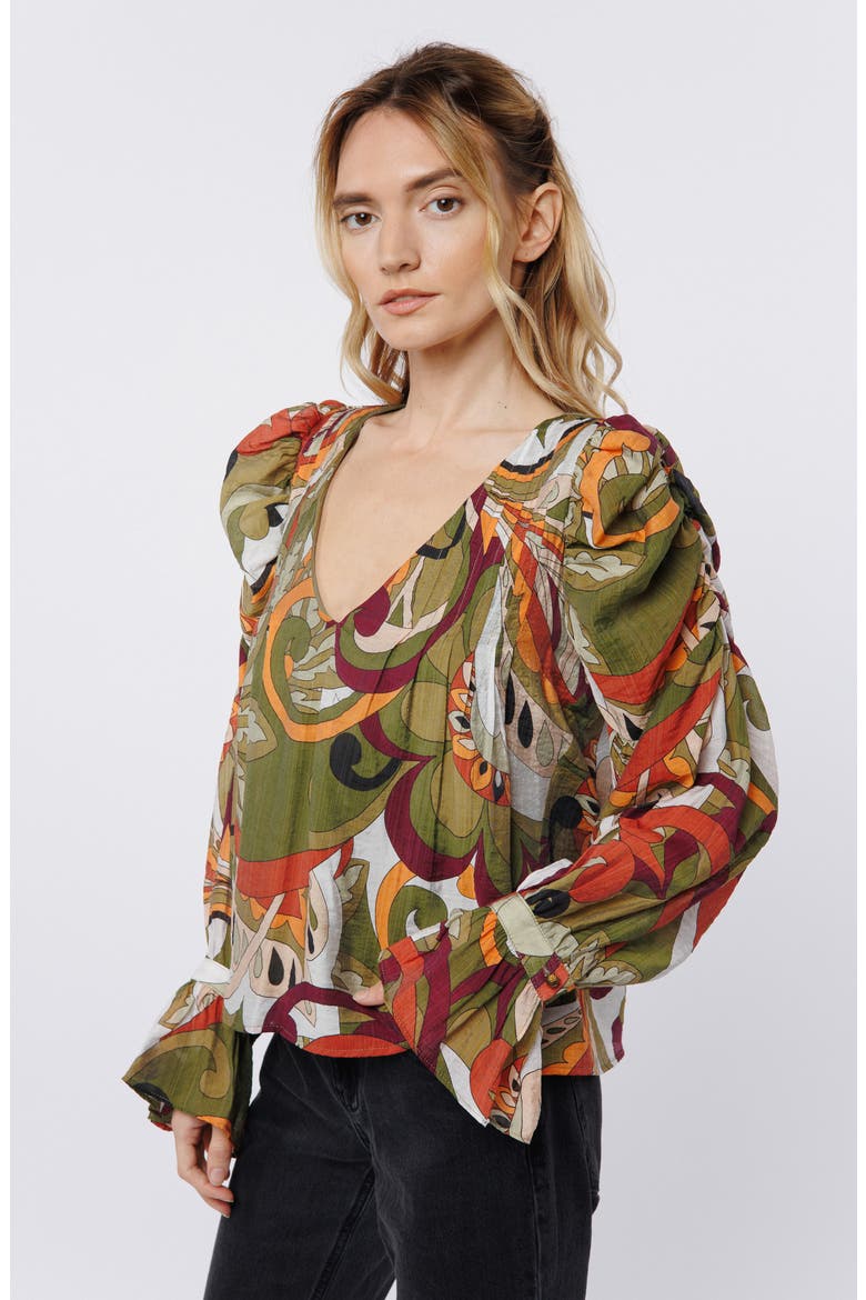 Kysandra Abstract Print V-Neck Top, Alternate, color, GREEN MULTI