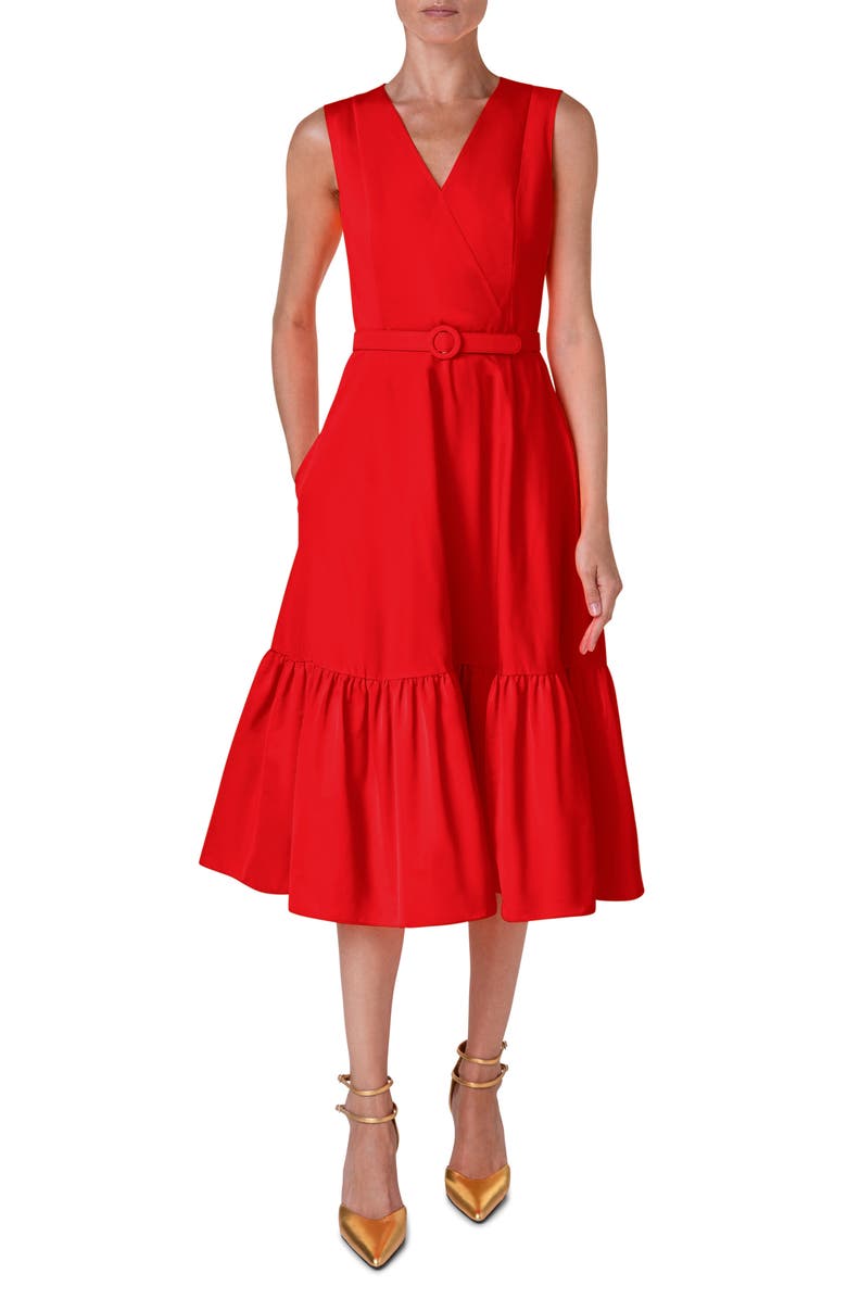 Akris punto Sleeveless Taffeta Midi Dress, Main, color,