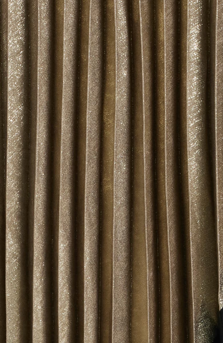 Elie Tahari The Carrie Pleated Chevron Long Sleeve Maxi Dress, Alternate, color, Noir/ Metallic Gold