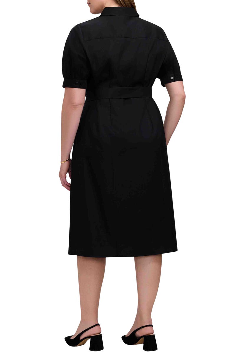 Foxcroft Esther Belted Floral Embroidered Cotton Blend Shirtdress, Alternate, color, Black/ White