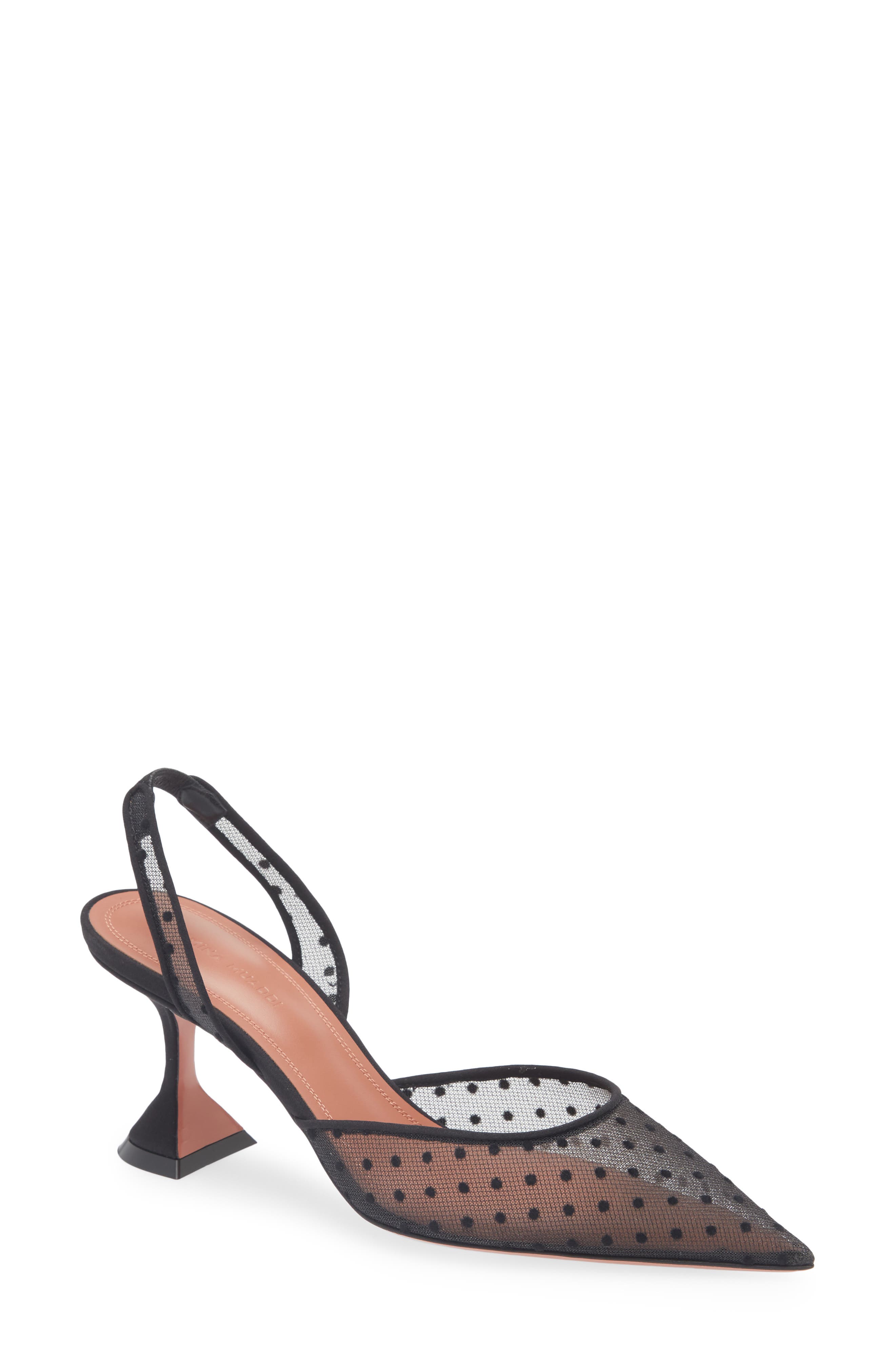 Amina Muaddi Holli Swiss Dot Slingback Pump, Main, color, Lace Black Polka Dot
