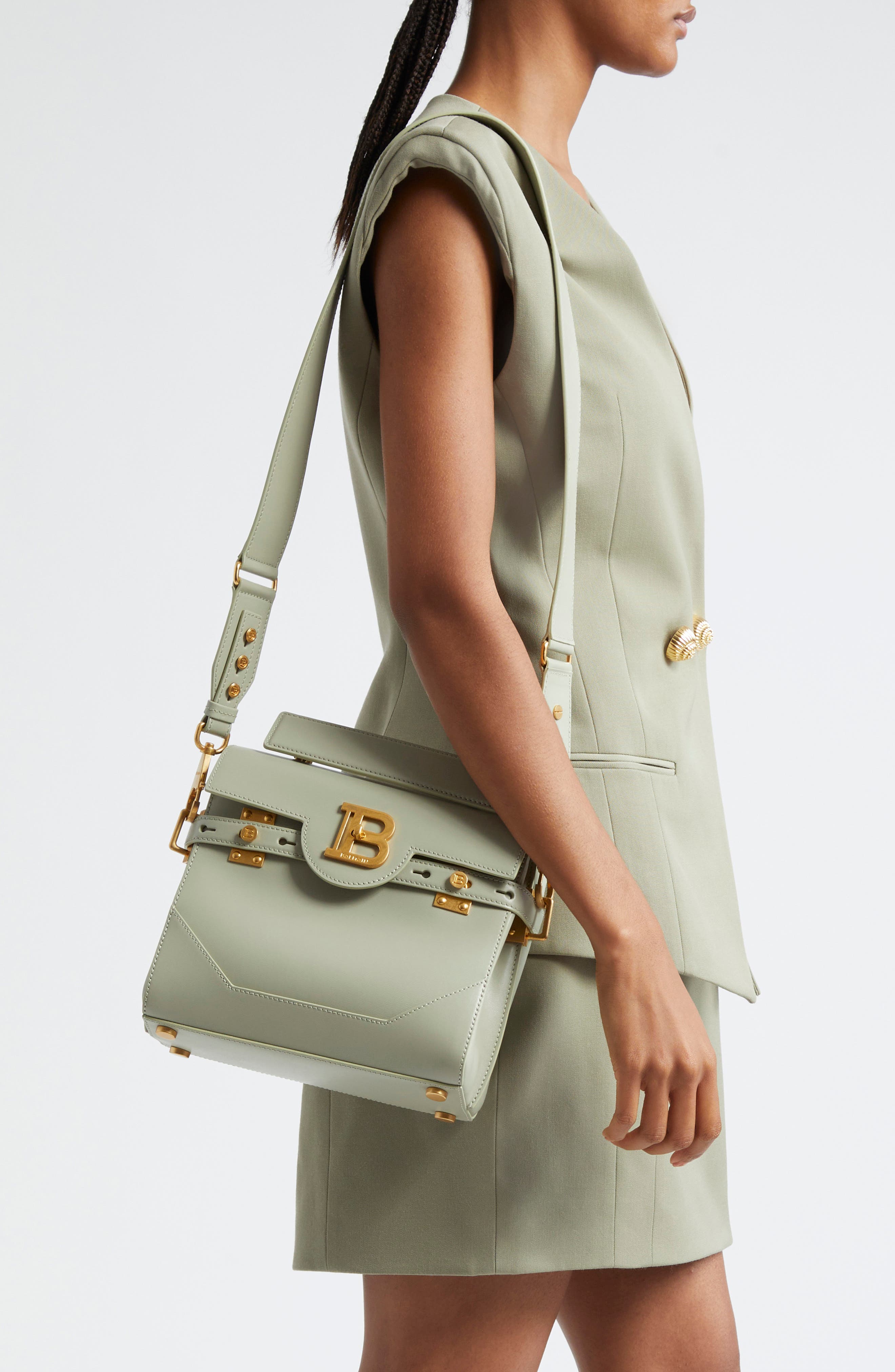 Balmain B-Buzz 23 Leather Top Handle Bag, Alternate, color, 