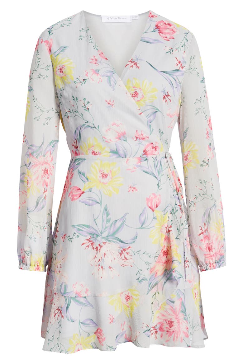 Brittany Wrap Minidress, Alternate, color, GREY MULTI FLORAL