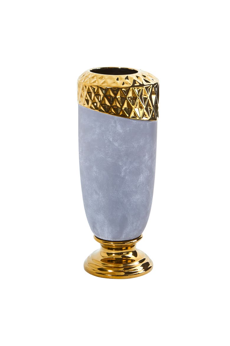 11.5-in Regal Stone Vase with Gold Accents, Main, color, Gray