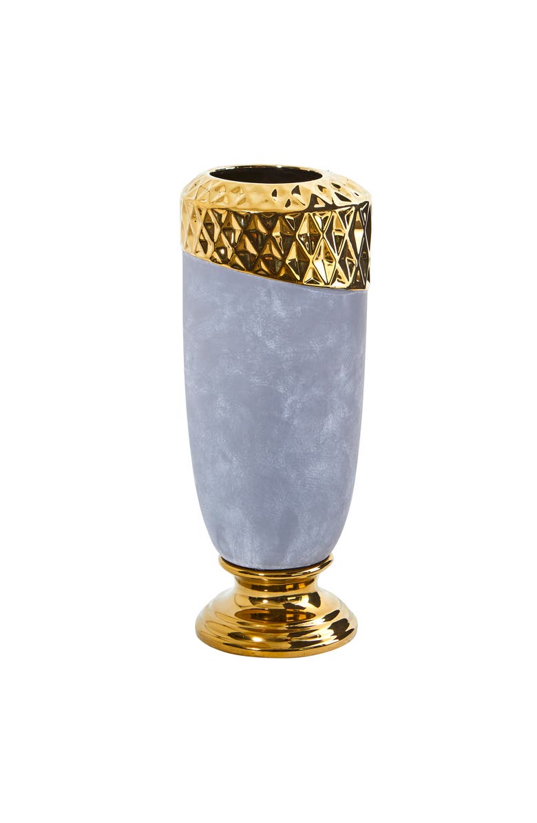 NEARLY NATURAL 11.5-in Regal Stone Vase with Gold Accents, Main, color, Gray