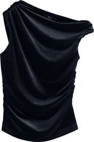 NEXT Asymmetric Neck Ruched Velvet Top