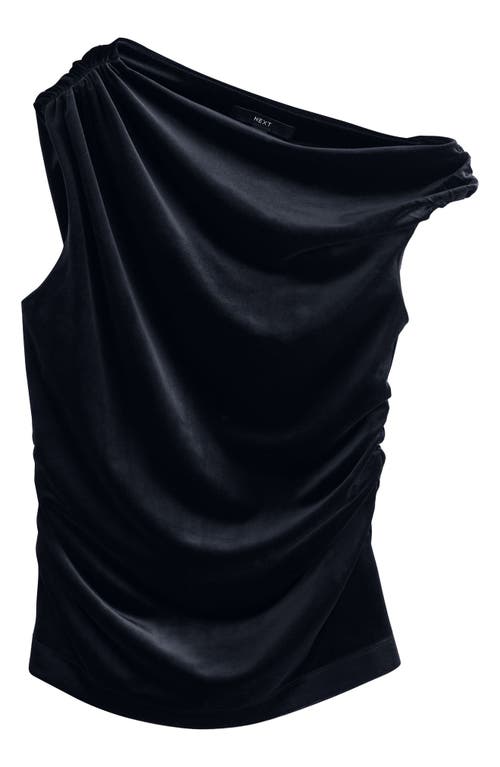Next Asymmetric Neck Ruched Velvet Top In Black