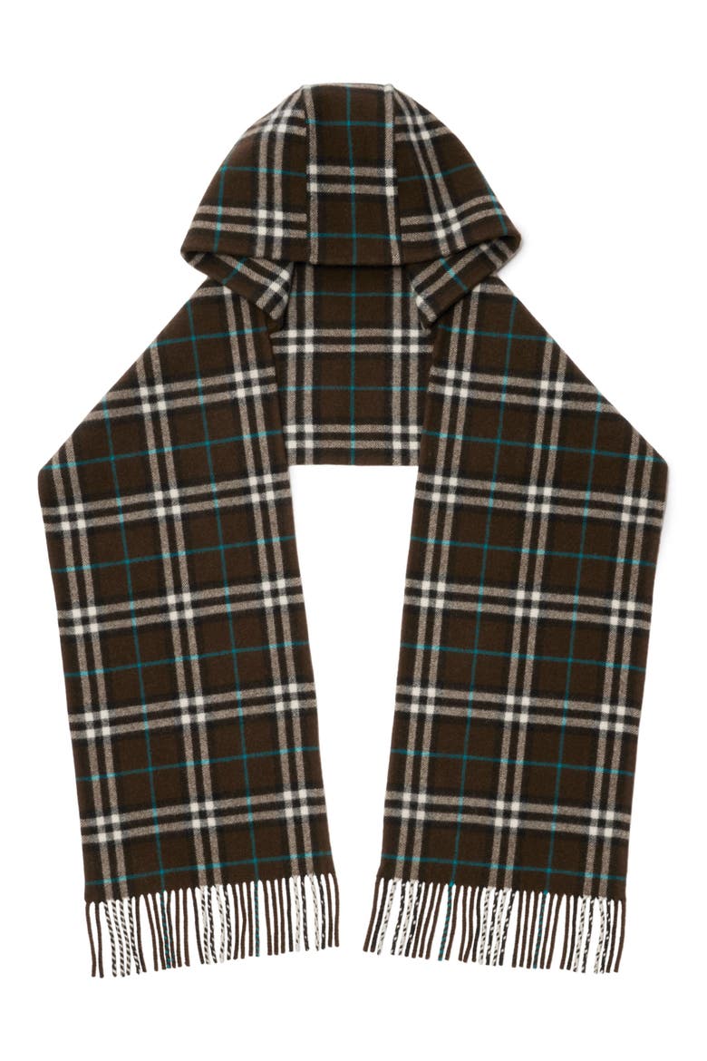 Check Hooded Cashmere Fringe Scarf, Main, color, SNUG