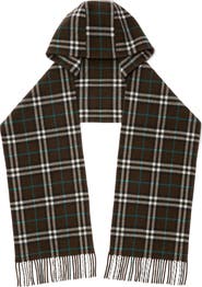 Burberry Check Hooded Cashmere Fringe Scarf