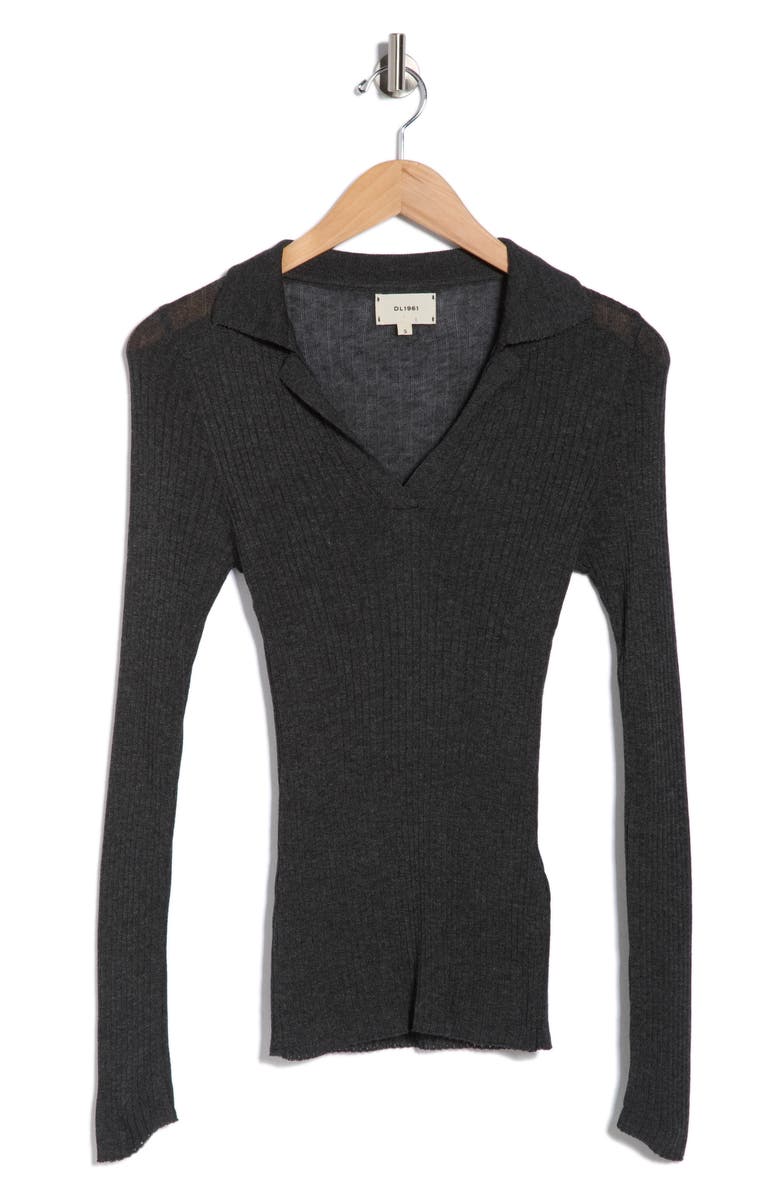DL1961 Rib Long Sleeve Polo Sweater, Alternate, color, Charcoal