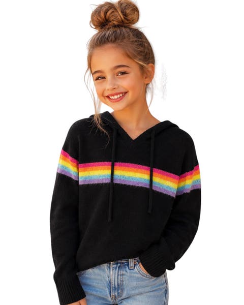 Girls' Rainbow Stripe Hooded Sweater - Big Kid