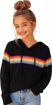 Malibu Sugar Girls' Rainbow Stripe Hooded Sweater - Big Kid