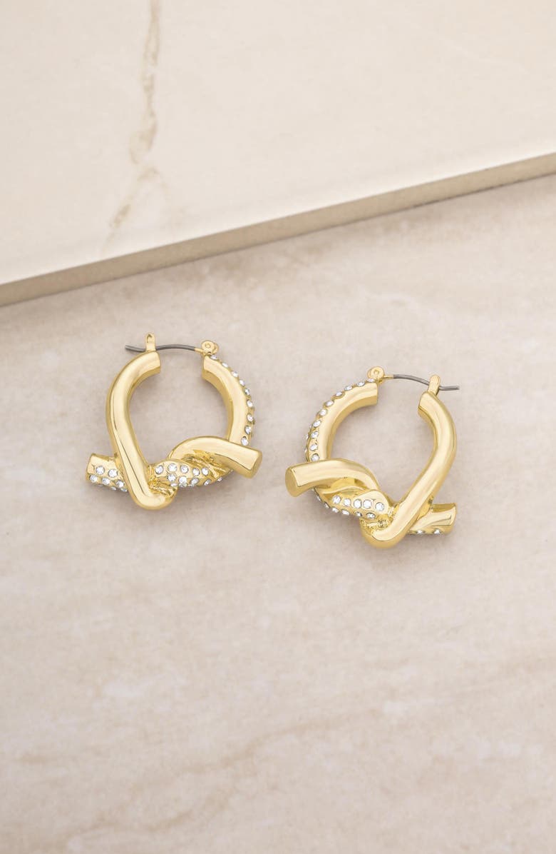 Ettika Crystal Knot Hoop Earrings, Alternate, color, Gold