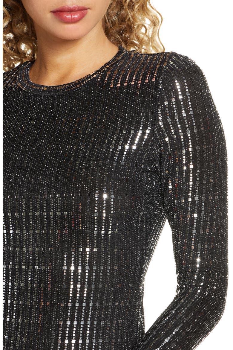 Sequin Long Sleeve Minidress, Alternate, color, BLACK/ SILVER
